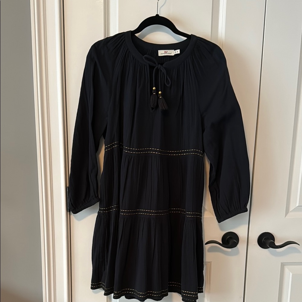 Vineyard Vines Black Long Sleeve Crepe cotton dress